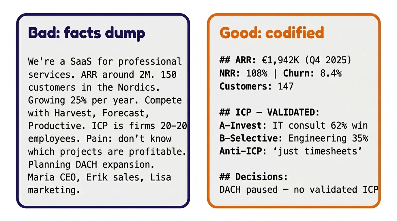 Bad CLAUDE.md vs Good CLAUDE.md side by side